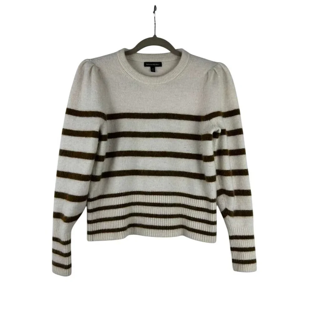 Banana Republic Women's Medium Stripe Puff Sleeve Wool & Alpaca Blend Sweater - Picture 2 of 12
